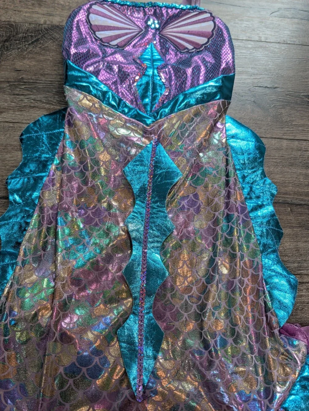 Kids Mermaid Halloween Costume Dress Up Cosplay Seashell Shimmery Teal & Purple
